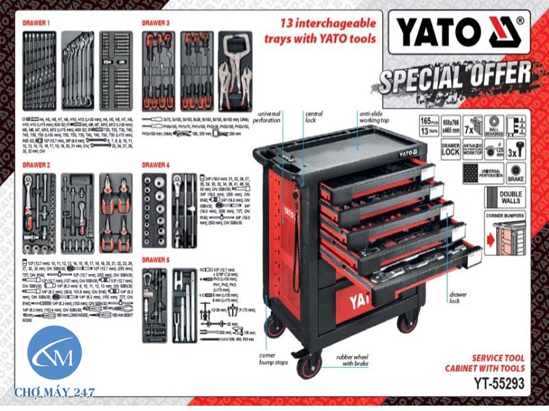 Tủ đựng đồ nghề 7 ngăn 165PCS YATO YT-55293 chính hãng