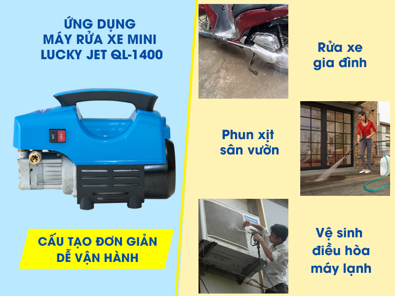 Máy rửa xe Lucky Jet QL-1400 được sử dụng vào nhiều công việc trong gia đình