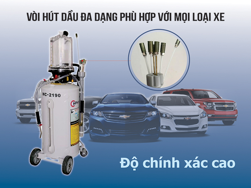 Máy hút dầu thải khí nén HC-2190 vòi hút đa dạng, phù hợp với mọi loại xe
