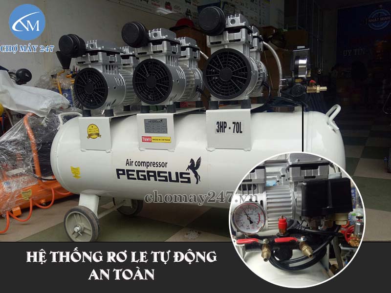 Máy nén khí không dầu Pegasus TM-OF750x3-70L 3HP an toàn