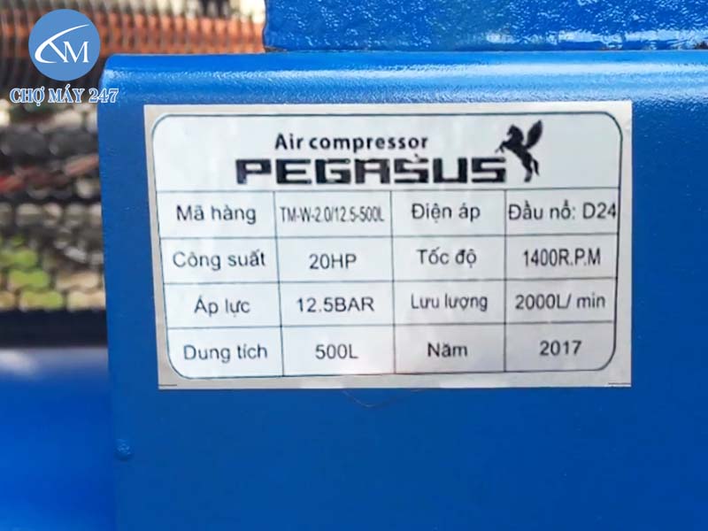 Máy nén khí chạy dầu Diesel Pegasus TM-W-2.0/12.5-500L/20HP 2 cấp khí nén