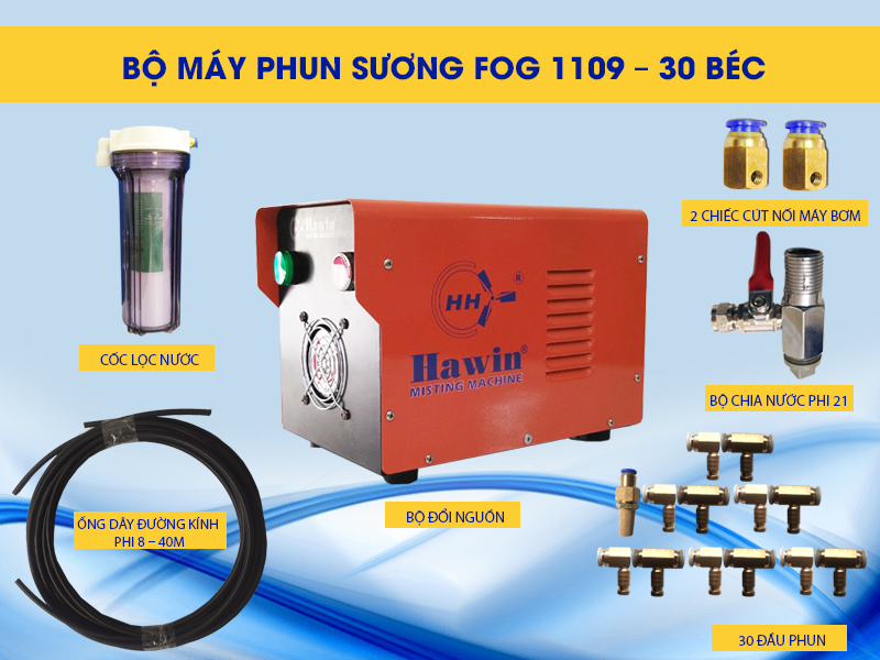 bộ máy bơm phun sương Đài Loan 30 béc FOG-1109
