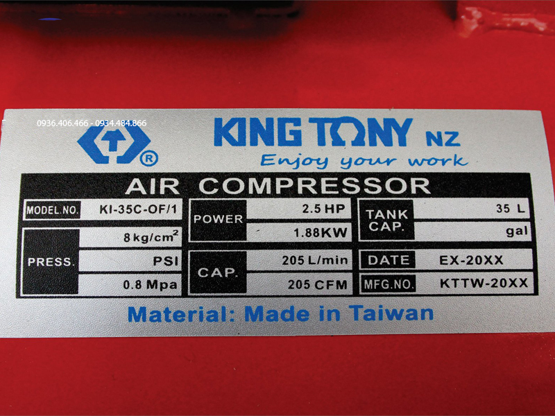 Máy nén khí không dầu Đài Loan King Tony KI-35C-OF/1