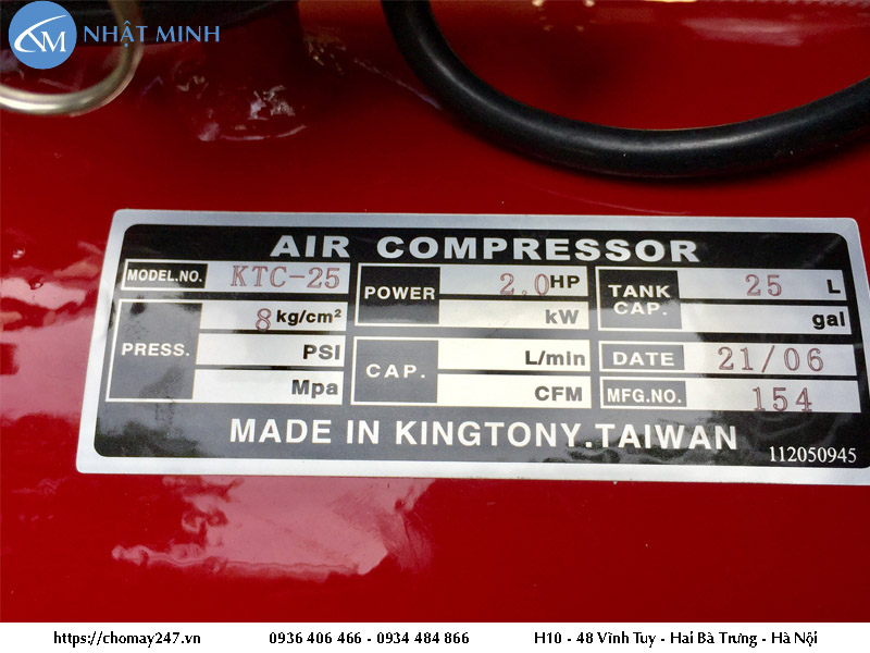 Máy nén khí Đài Loan đầu liền KingTony KTC-25 2HP/25L/220V