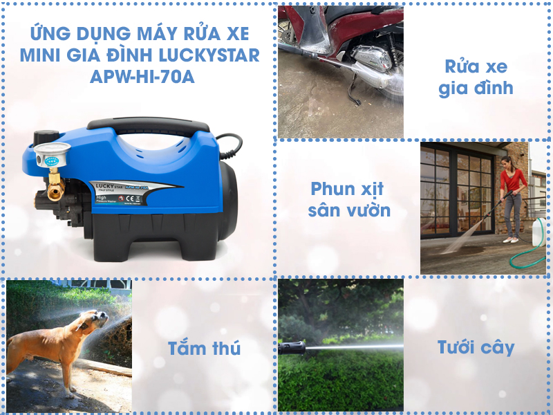 Máy rửa xe Lucky Star APW-HI-70A được sử dụng trong nhiều lĩnh vực