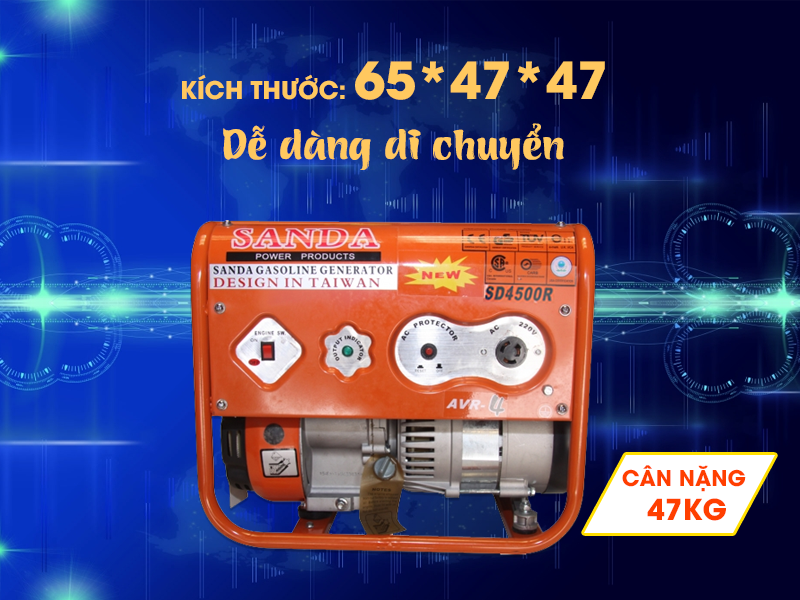 máy phát điện mini gia đình Sanda SD4500R di chuyển dễ dàng