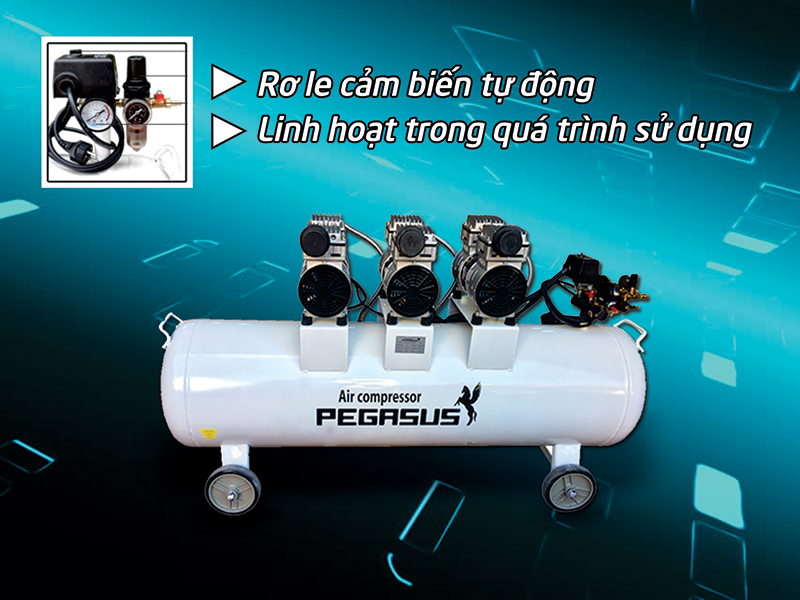 máy nén khí không dầu Pegasus TM-OF750x3-120L trang bị hệ thống cảm biến an toàn