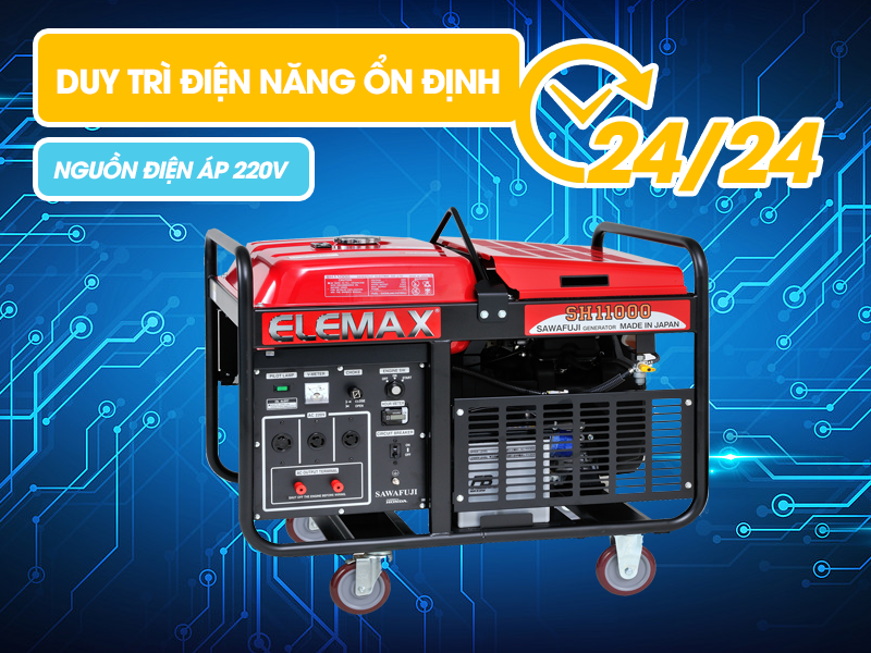 Máy phát điện mini gia đình Elemax SH11000DXS cung cấp điện năng ổn định