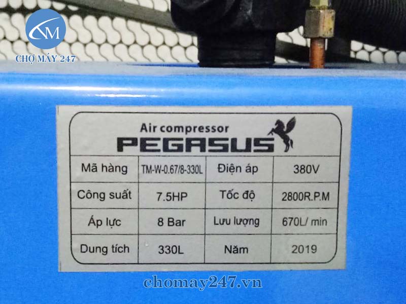 Máy nén khí Pegasus TM-V-0.67/8-330L 7.5HP/380V bền bỉ
